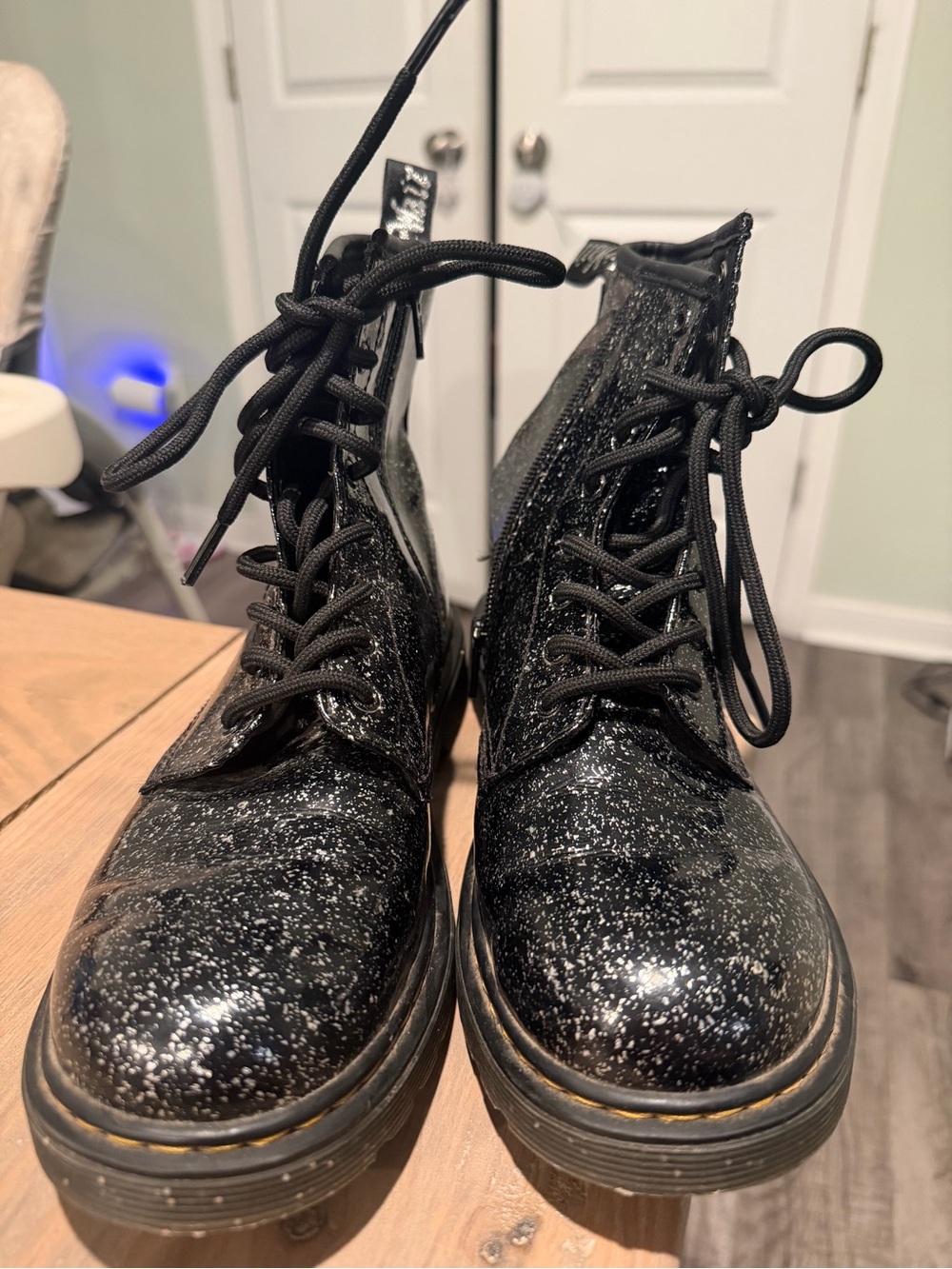 Dr. Martens Girls Black Glitter Lace-Up Combat Boots